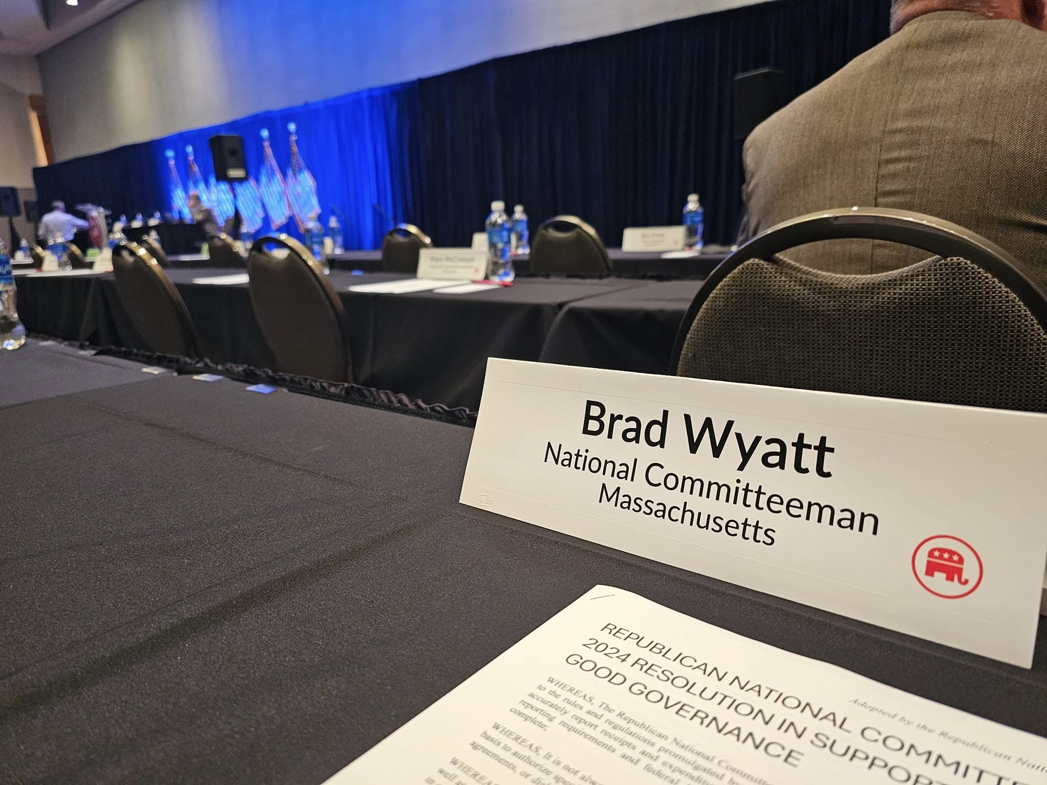 Brad Wyatt nameplate at a Republican National Committee meeting